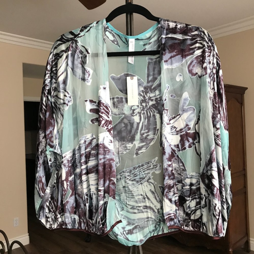 ANTHROPOLOGIE FLORAL BURNOUT KIMONO O/S NWT
